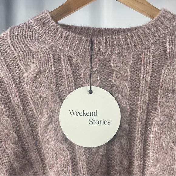 NWT Weekend Stories Alpaca Blend Antonia Cable Crew Neck Pullover in Blush Pink - Picture 6 of 10